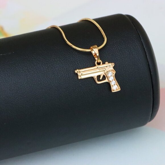 "Rose Gold Gun Shape Pendant with CZ Detail – Bold Stylish Design, XPPT1403 - Picture 5 of 13